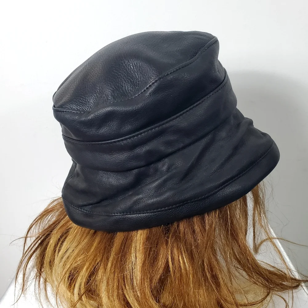 Vintage Black Leather Bucket Hat - Picture 5 of 7